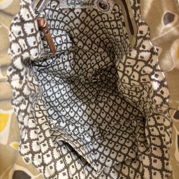 Fossil Floral Canvas Purse Bag 6 Pockets Two Handles 18”x14” Boho - Picture 8 of 9